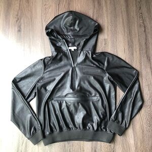 Faux Leather Hoodie Women’s Small Black Edgy Punk Futuristic Gamer Goth